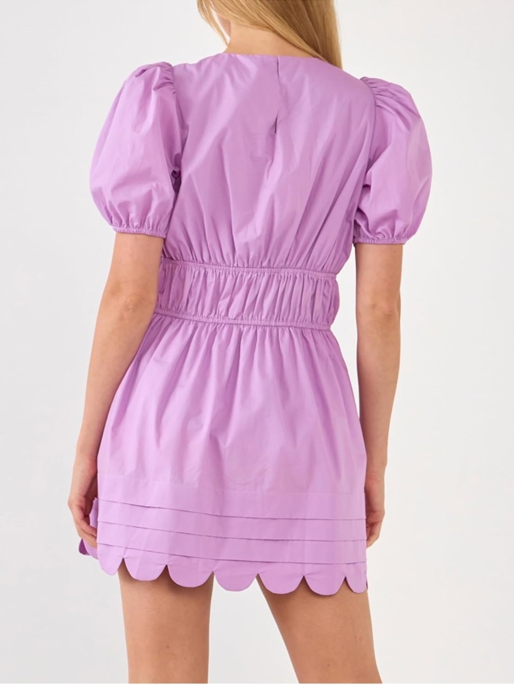 English Factory Lilac Scallop-Hem Puff Sleeve Mini Dress - Picture 3 of 16